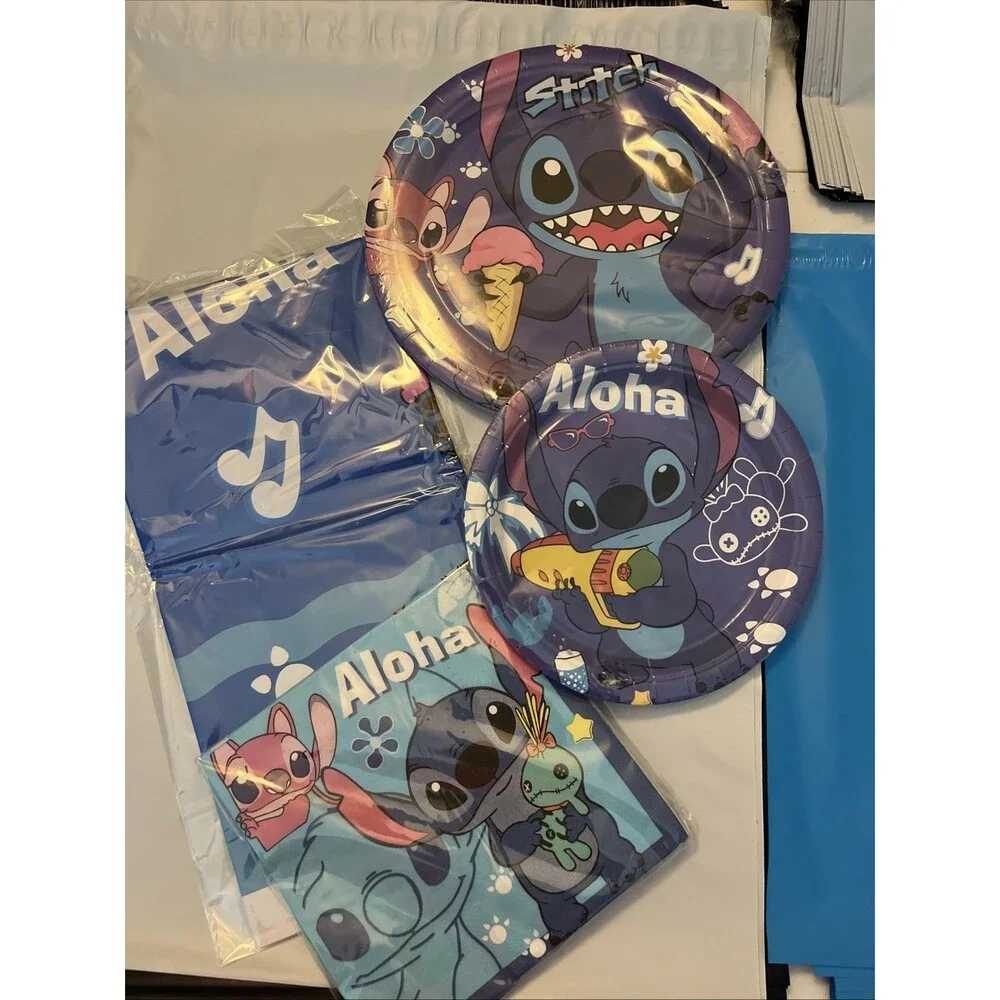Stitch Party Supplies, 8 Plates, 20 Napkins and 1 Tablecover for Aloha Stitch